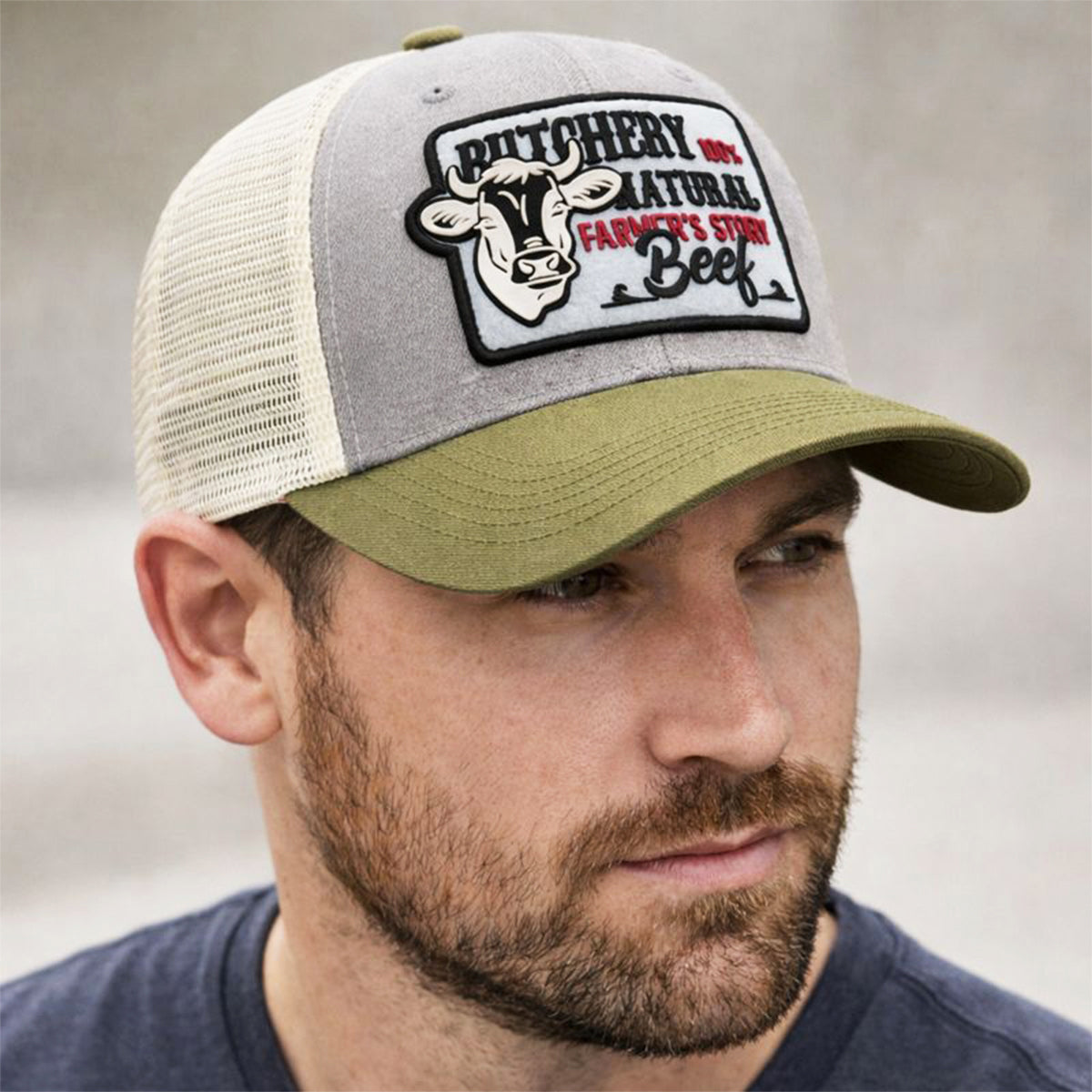 Gorra Knite Farmer Beef Blue Trucker Ganado Ajustable verde