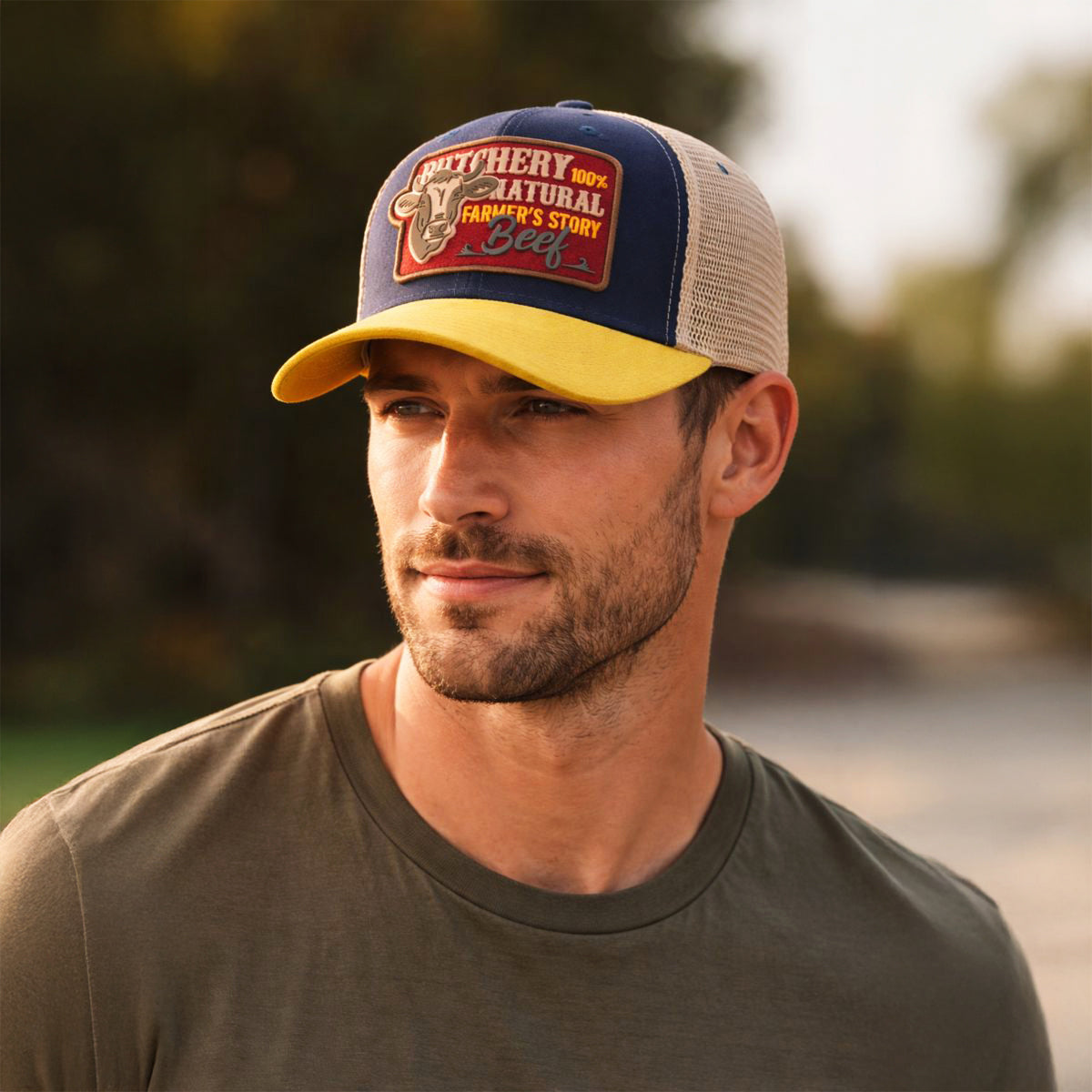 Gorra Knite Farmer Beef Red Trucker Ganado Ajustable azul