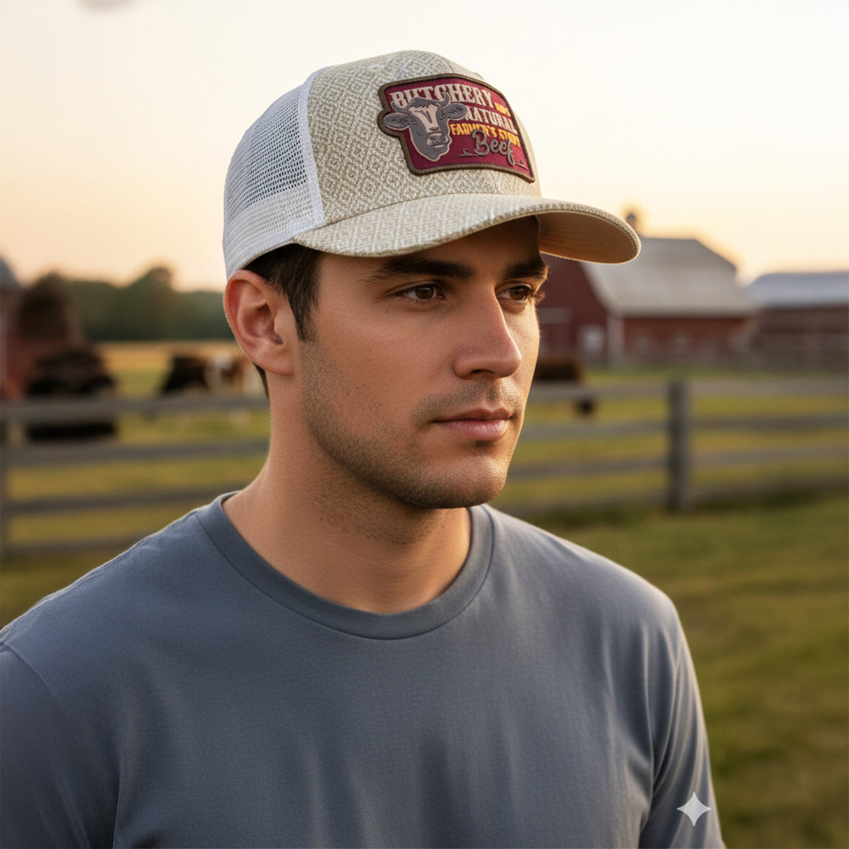 Gorra Knite Farmer Beef Red Trucker Ganado Ajustable beige