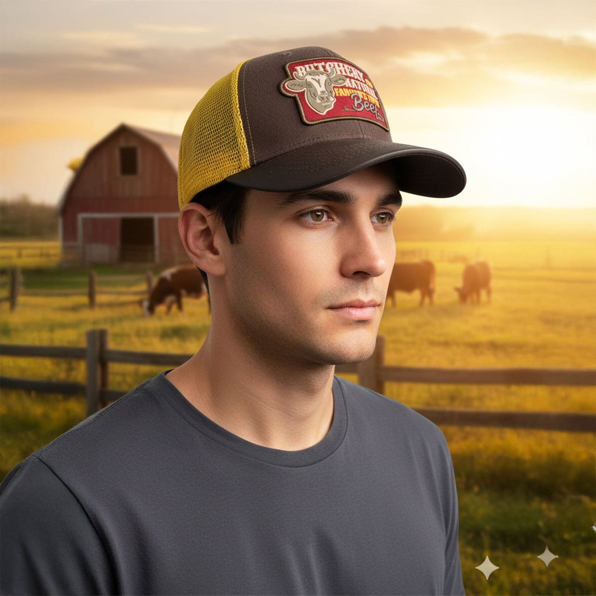 Gorra Knite Farmer Beef Red Trucker Ganado Ajustable café
