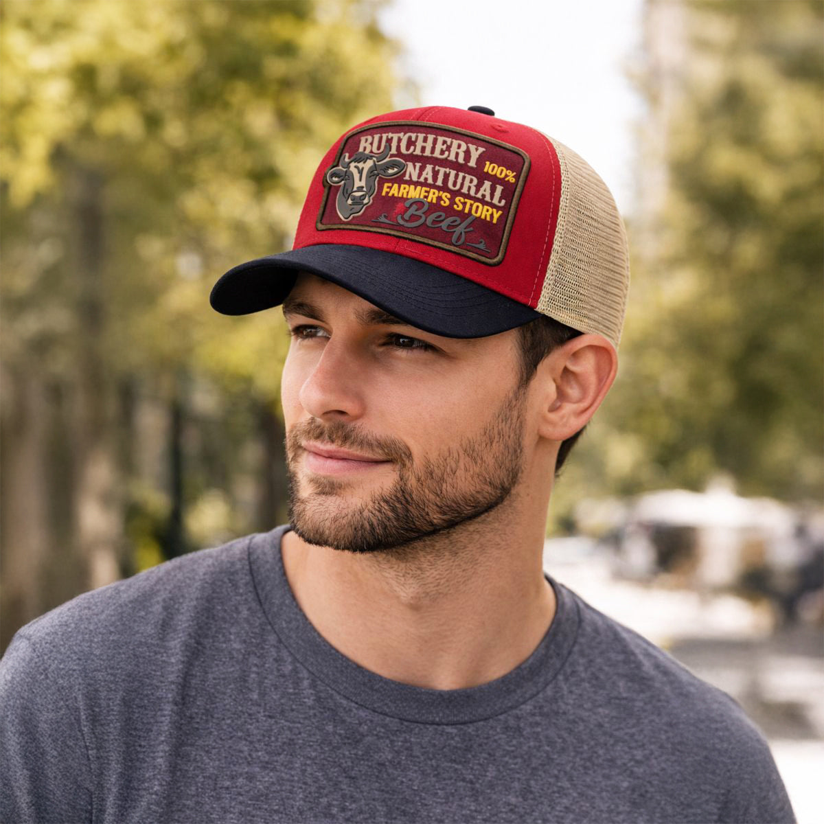 Gorra Knite Farmer Beef Red Trucker Ganado Ajustable rojo