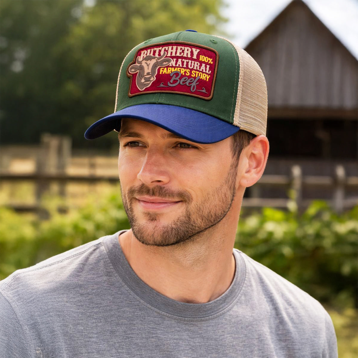 Gorra Knite Farmer Beef Red Trucker Ganado Ajustable verde