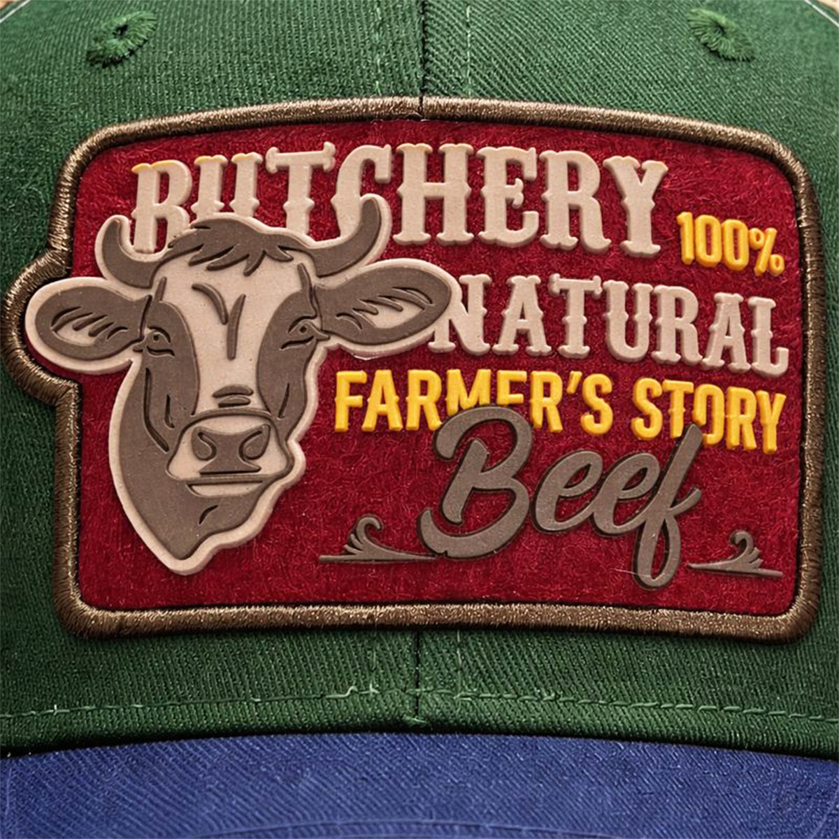 Gorra Knite Farmer Beef Red Trucker Ganado Ajustable verde
