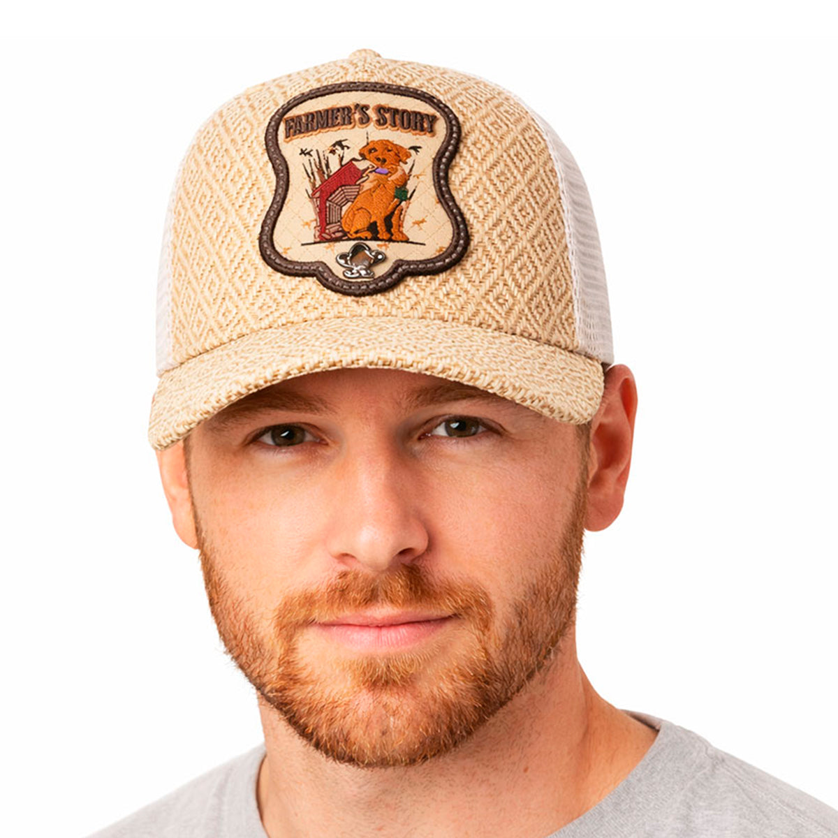 Gorra Knite Farmer Dog Yellow Trucker Ajustable Western beige