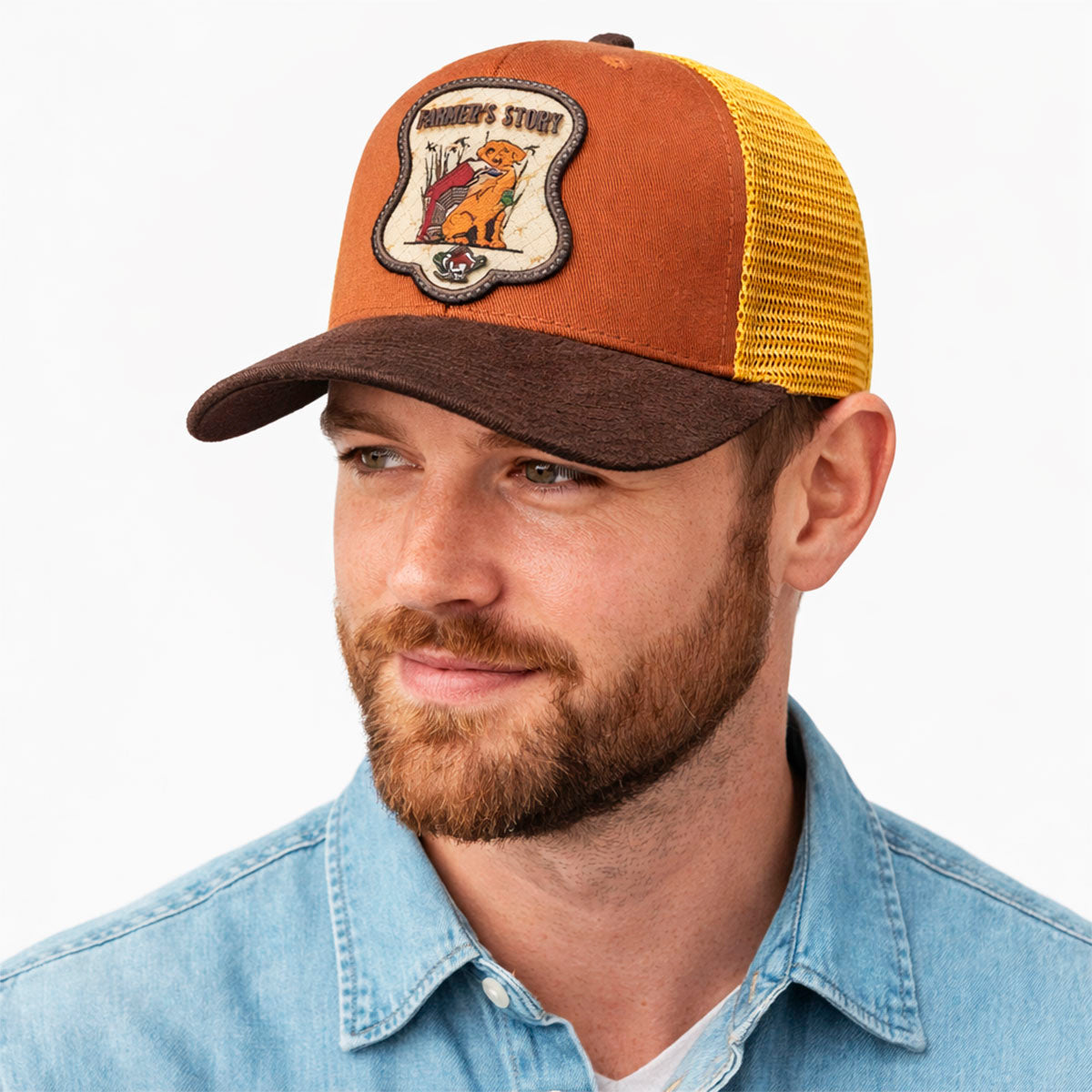 Gorra Knite Farmer Dog Yellow Trucker Ajustable Western naranja