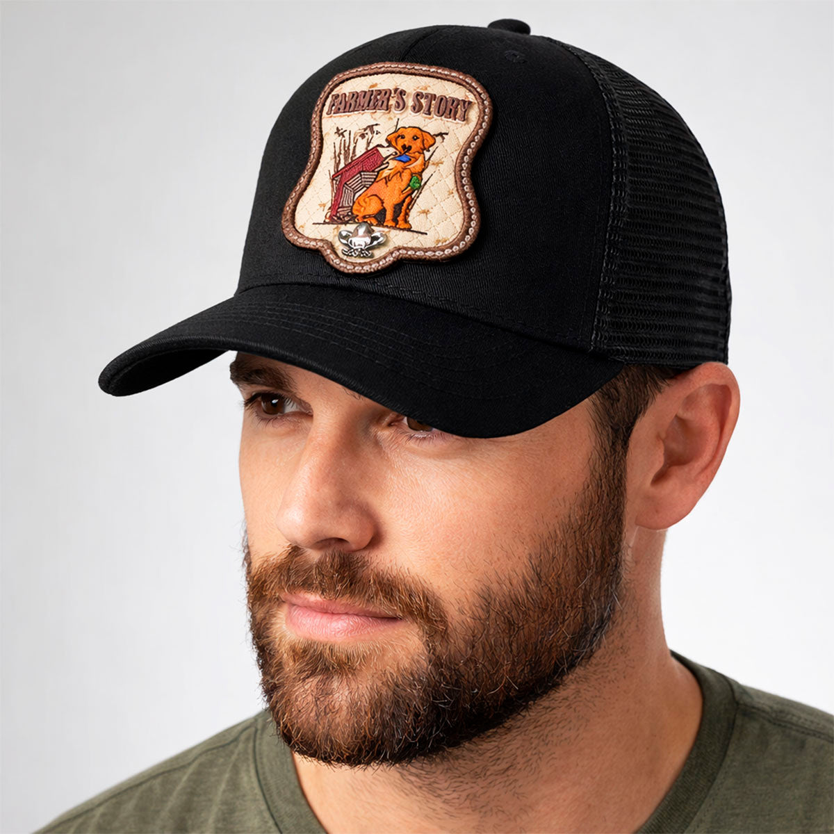 Gorra Knite Farmer Dog Yellow Trucker Ajustable Western negro