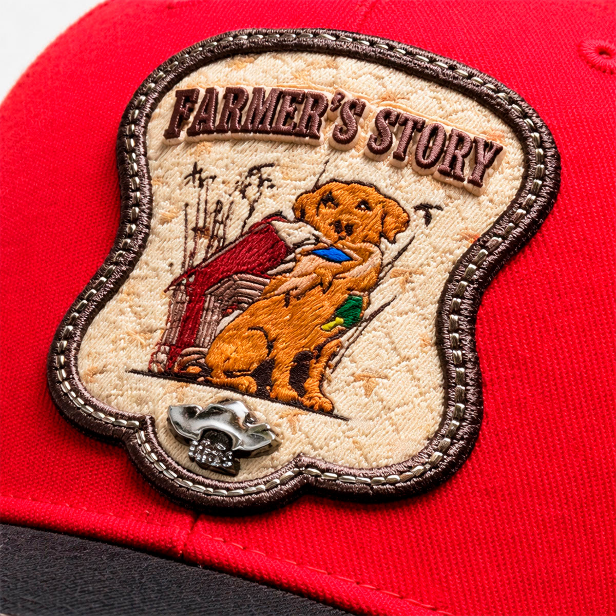 Gorra Knite Farmer Dog Yellow Trucker Ajustable Western rojo