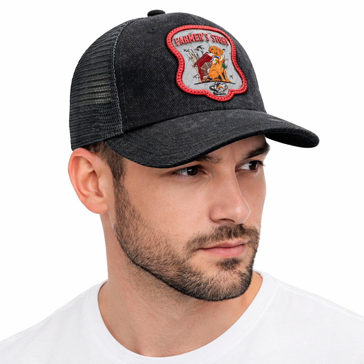 Gorra Knite Farmer Dog Blue Trucker Perro Ajustable Agro gris oscuro