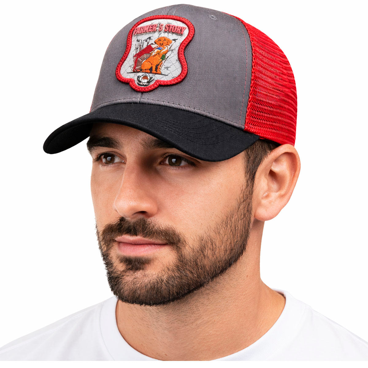 Gorra Knite Farmer Dog Blue Trucker Perro Ajustable Agro rojo