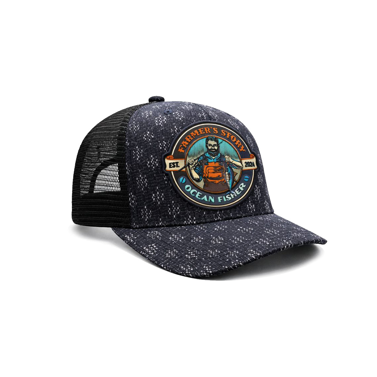 Gorra Knite Farmer Fisher Naranja Trucker Pesca Ocean azul