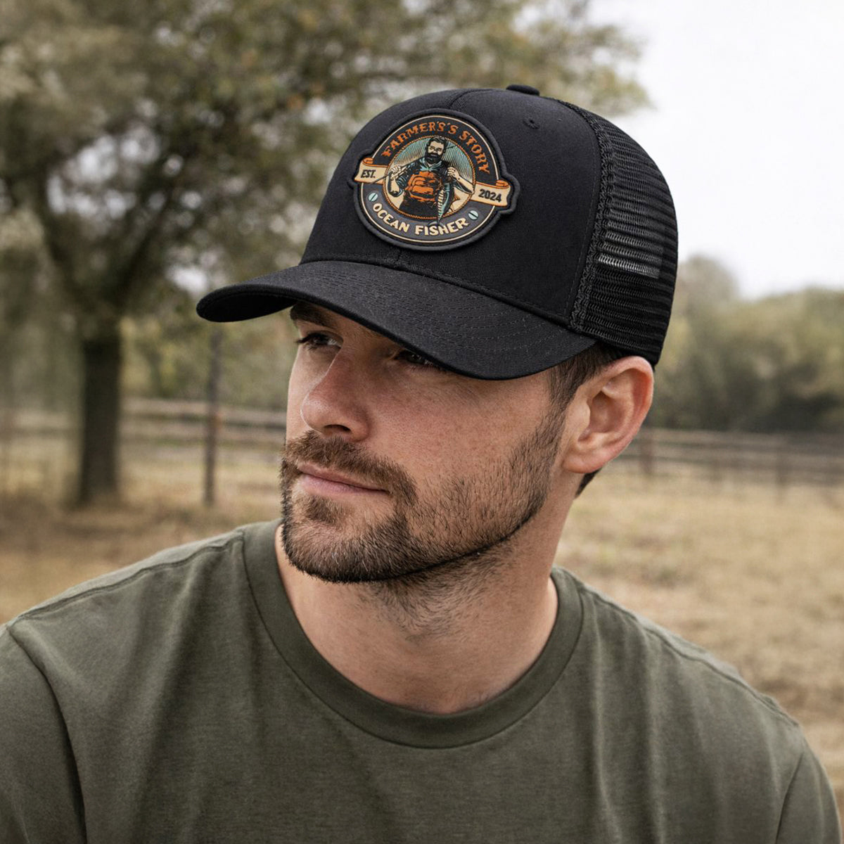 Gorra Knite Farmer Fisher Naranja Trucker Pesca Ocean negro