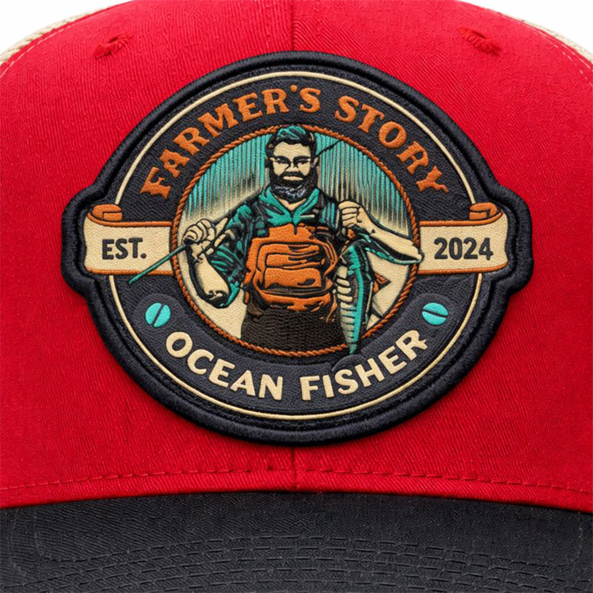 Gorra Knite Farmer Fisher Naranja Trucker Pesca Ocean rojo