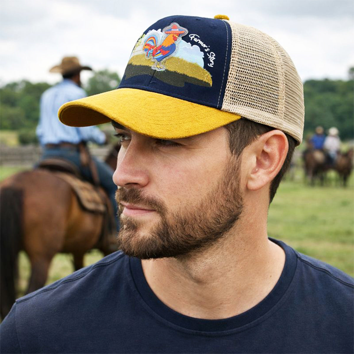 Gorra Knite Farmer Gallo Azul Trucker Agro Ajustable amarillo
