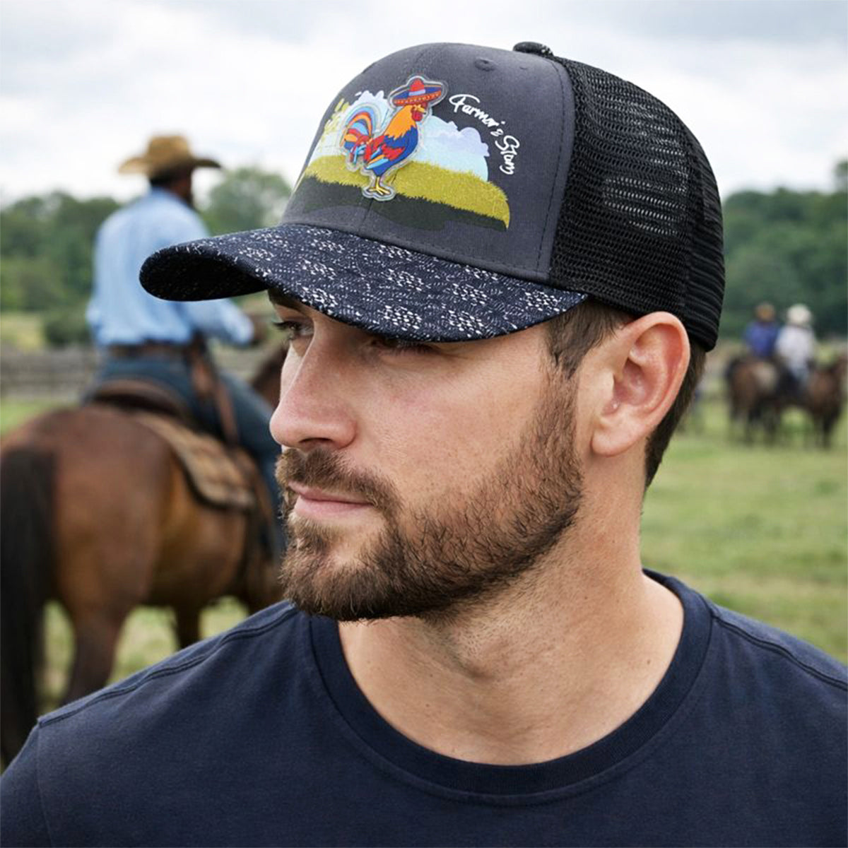Gorra Knite Farmer Gallo Azul Trucker Agro Ajustable azul