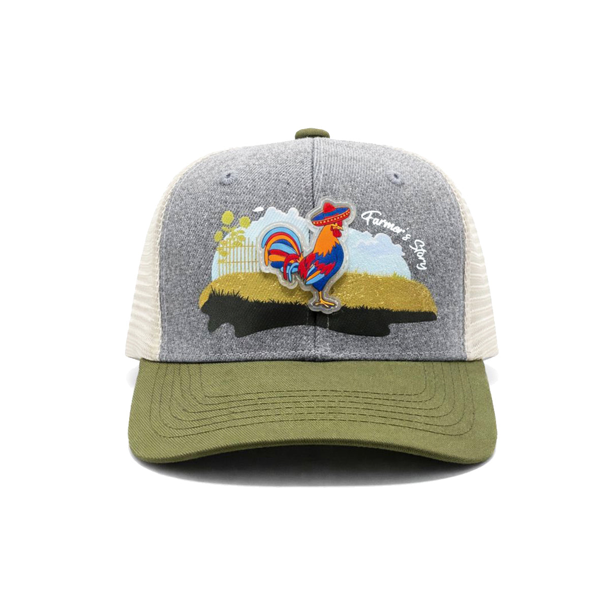 Gorra Knite Farmer Gallo Azul Trucker Agro Ajustable blanco