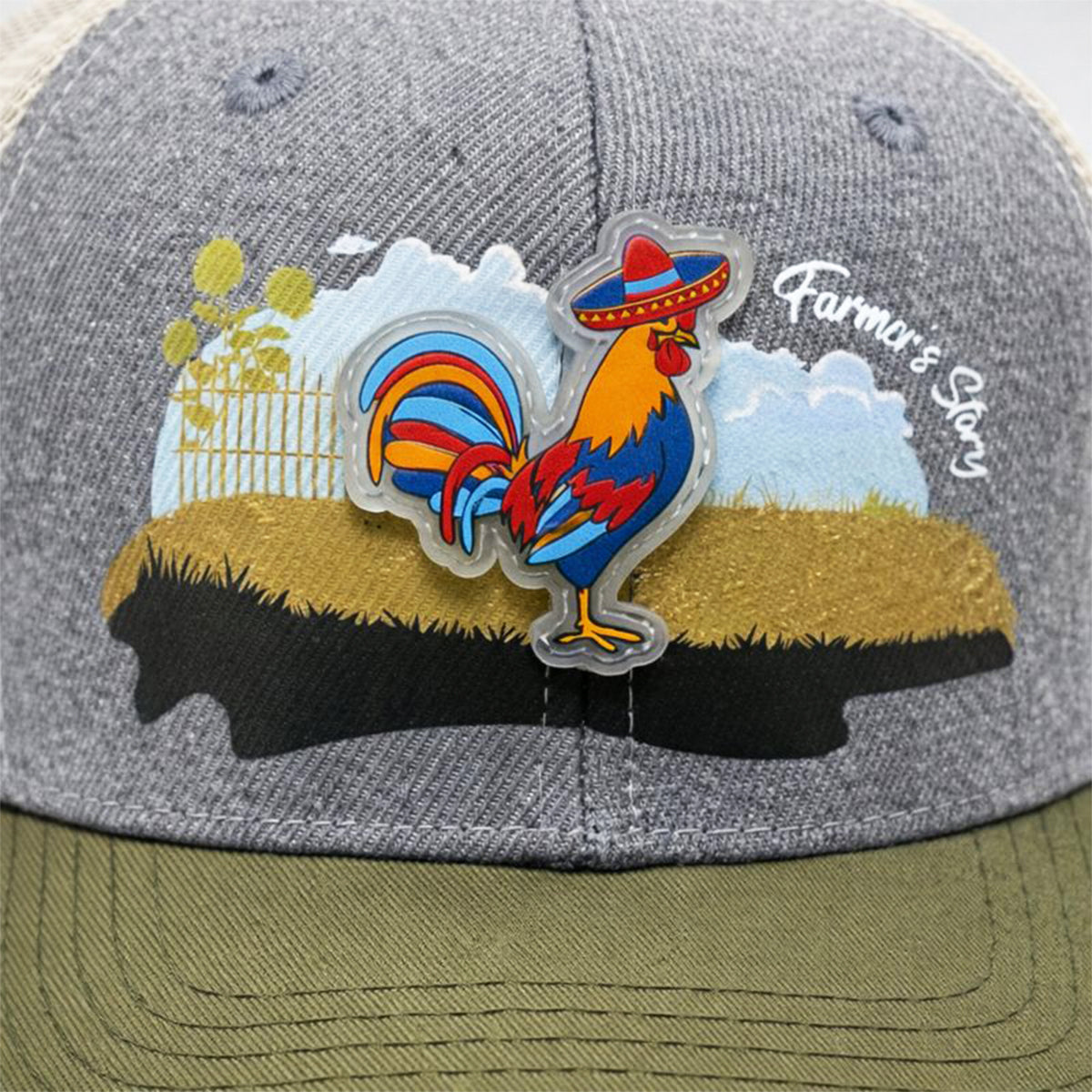 Gorra Knite Farmer Gallo Azul Trucker Agro Ajustable blanco