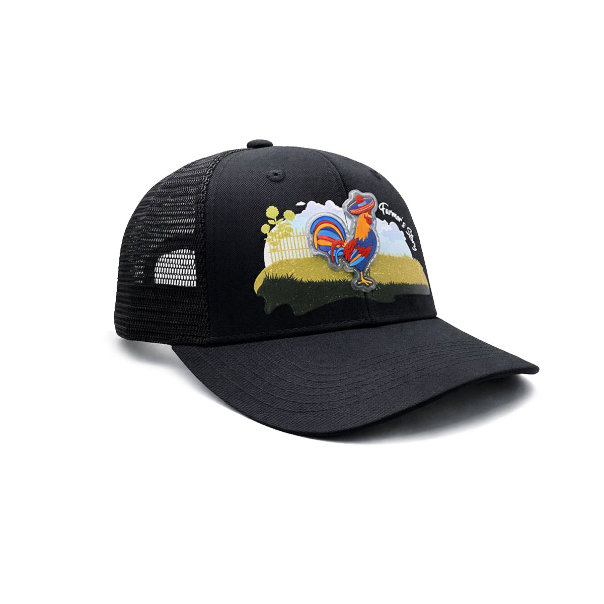 Gorra Knite Farmer Gallo Azul Trucker Agro Ajustable negro