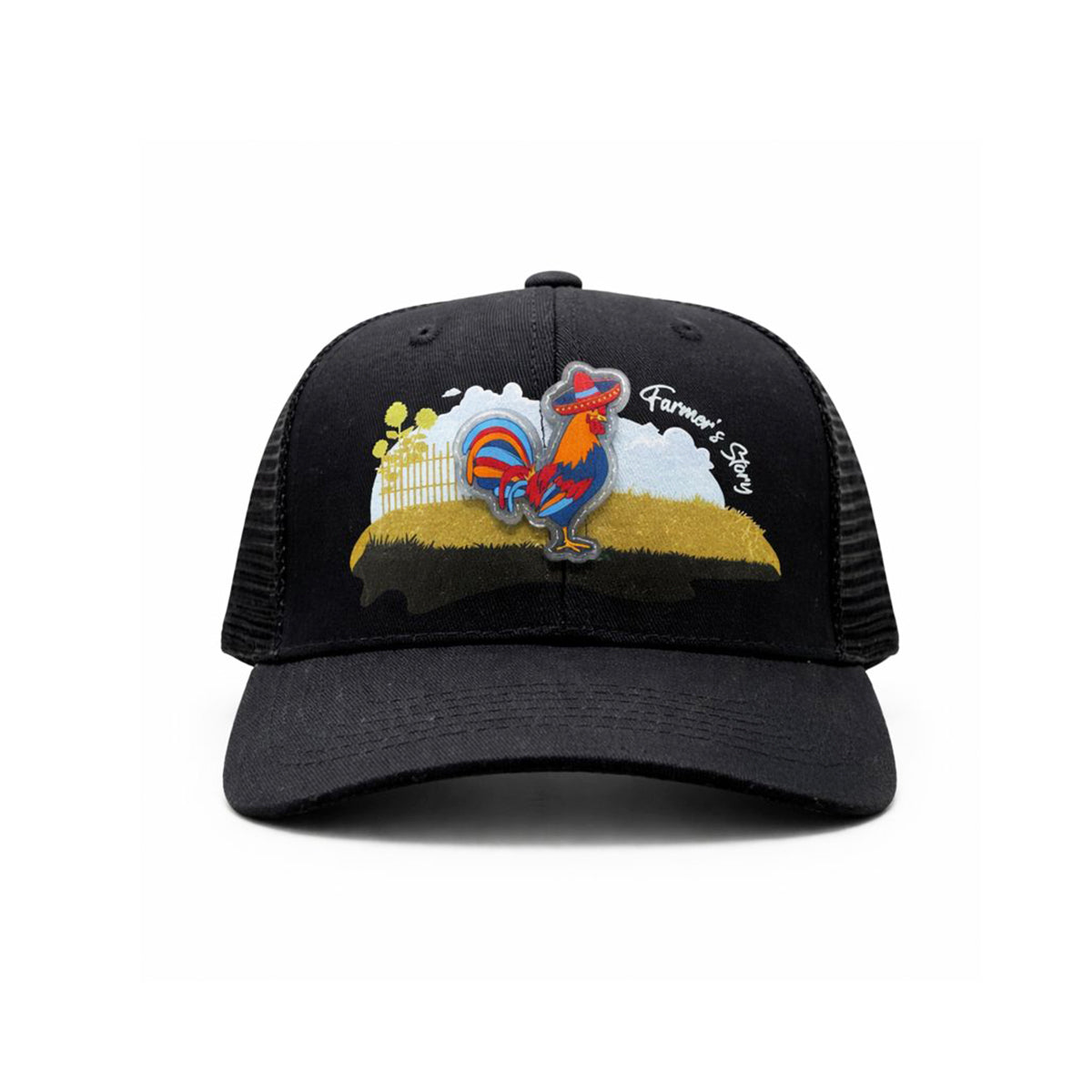 Gorra Knite Farmer Gallo Azul Trucker Agro Ajustable negro