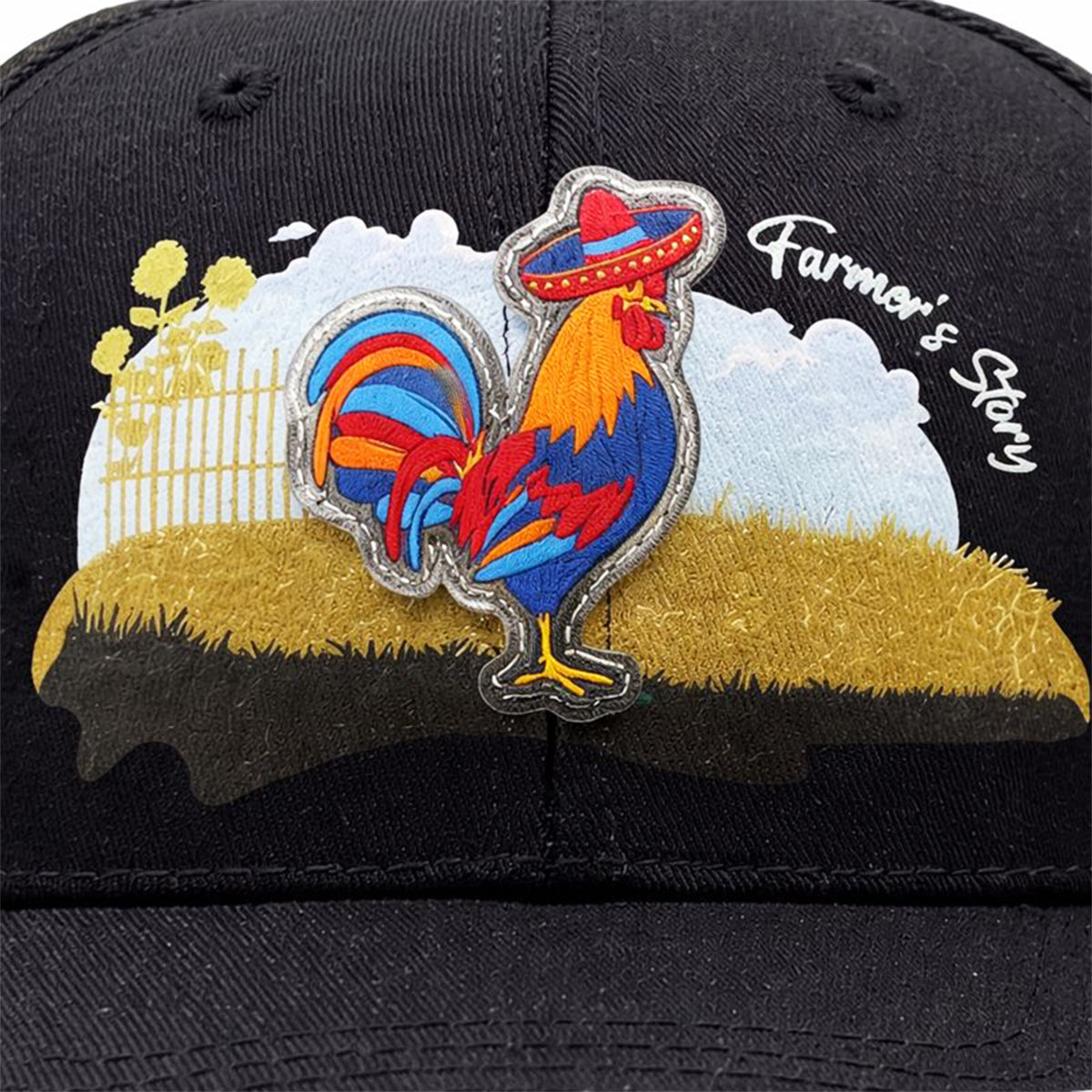 Gorra Knite Farmer Gallo Azul Trucker Agro Ajustable negro