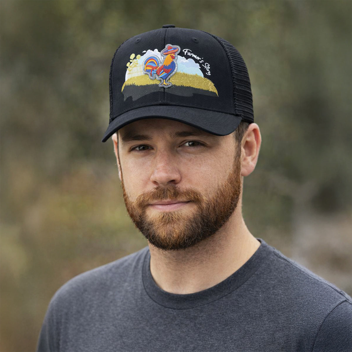 Gorra Knite Farmer Gallo Azul Trucker Agro Ajustable negro