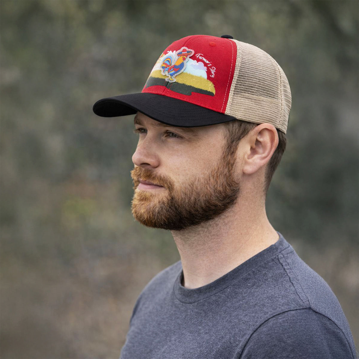 Gorra Knite Farmer Gallo Azul Trucker Agro Ajustable rojo