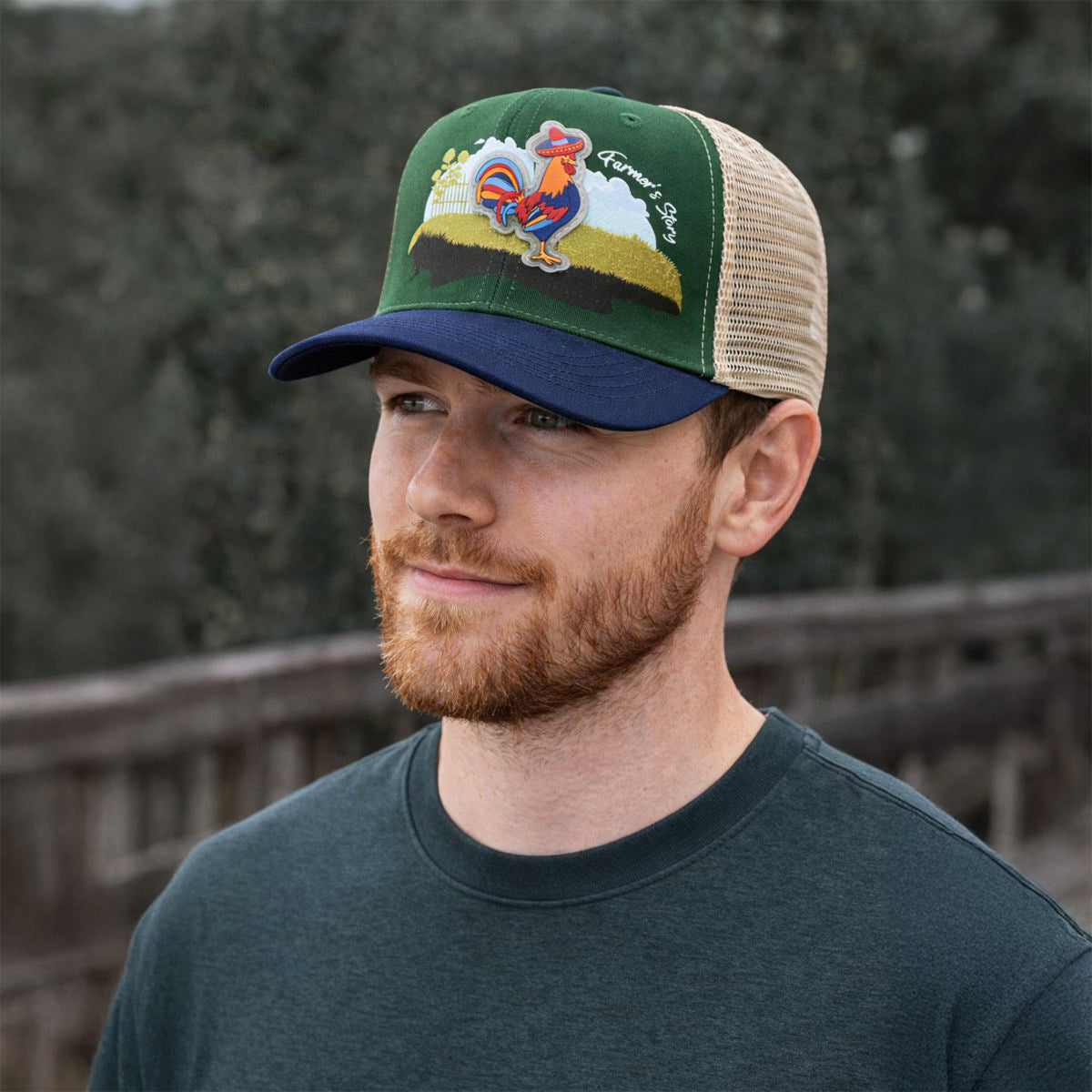 Gorra Knite Farmer Gallo Azul Trucker Agro Ajustable verde