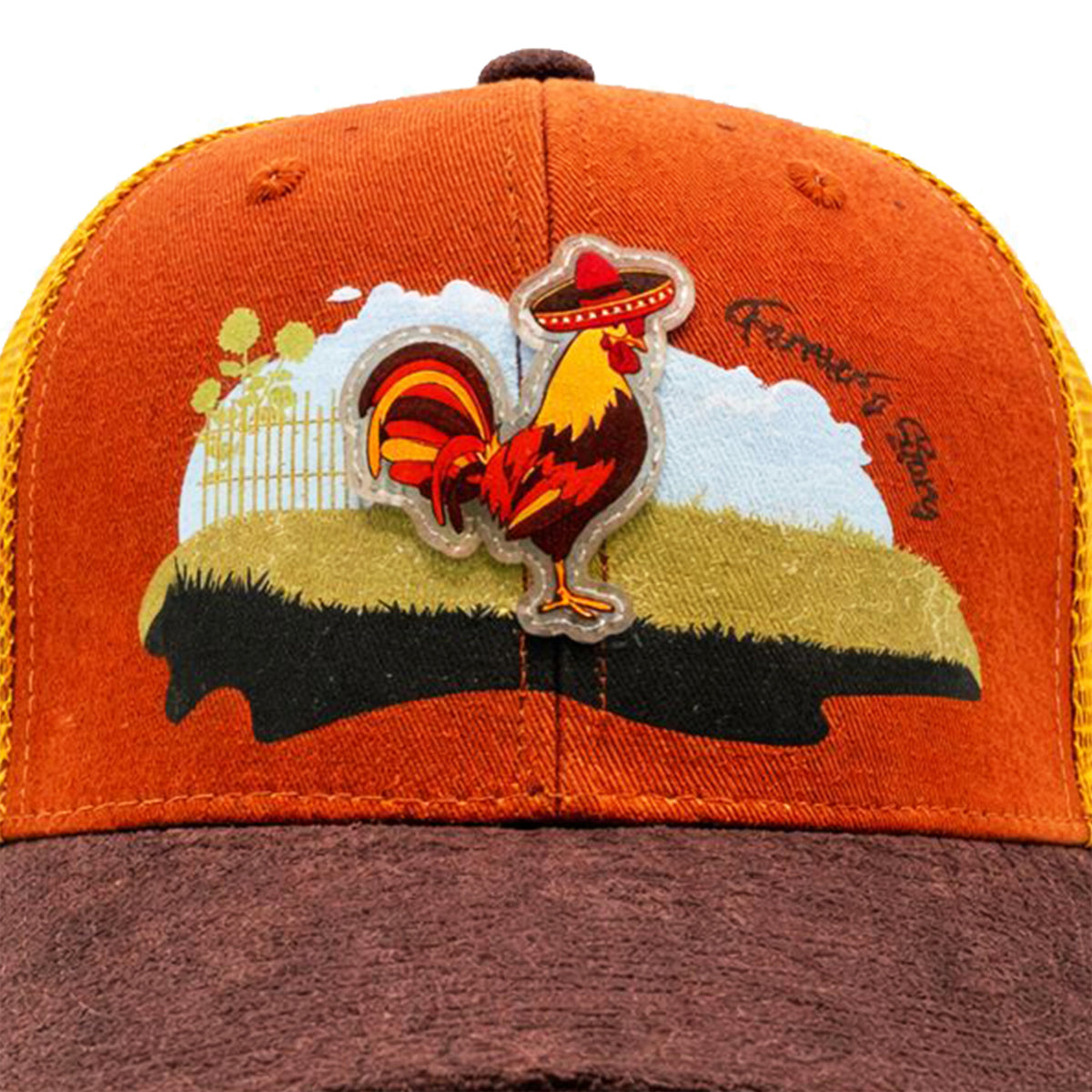 Gorra Knite Farmer Gallo cafe Trucker Agro Ajustable naranja