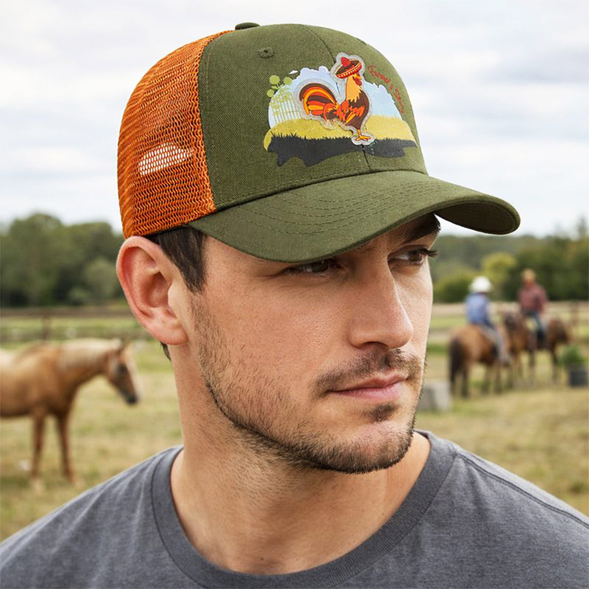 Gorra Knite Farmer Gallo cafe Trucker Agro Ajustable verde