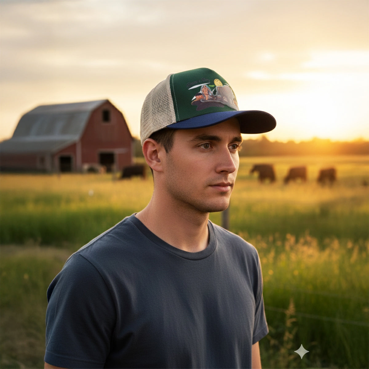 Gorra Trucker Harvest brown Ajustable Knite Estilo Campo azul