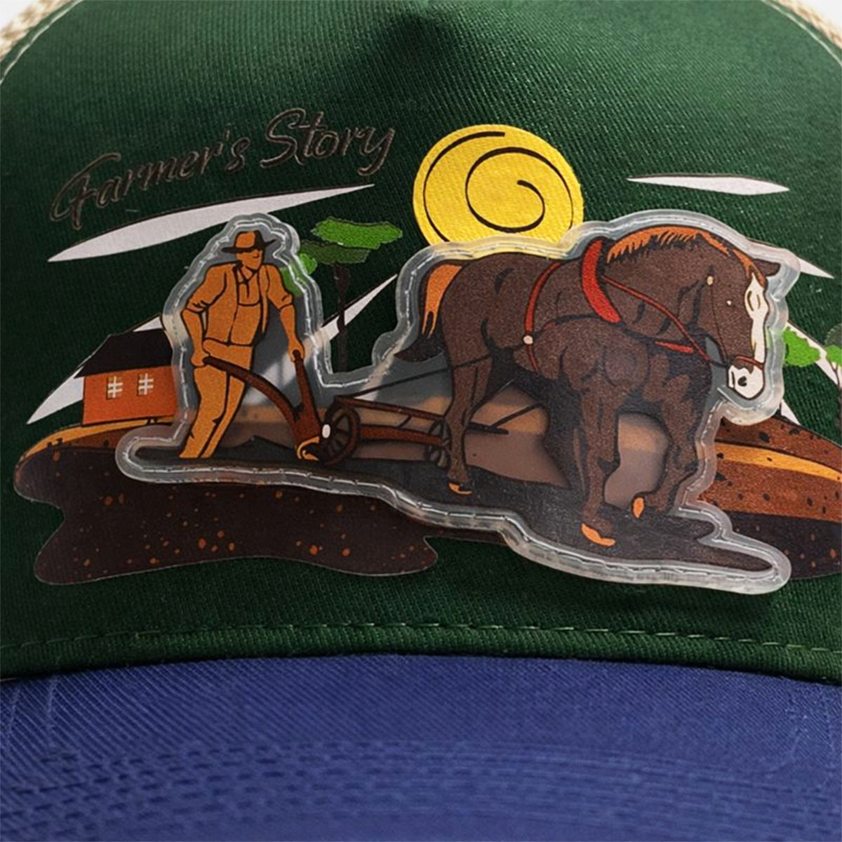 Gorra Trucker Harvest brown Ajustable Knite Estilo Campo azul