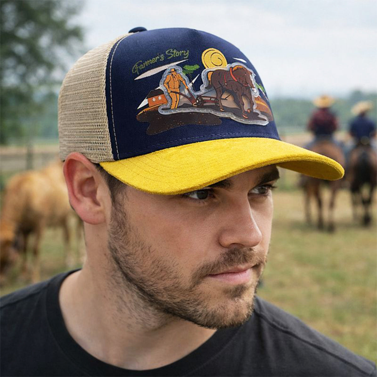 Gorra Trucker Harvest brown Ajustable Knite Estilo Campo amarillo