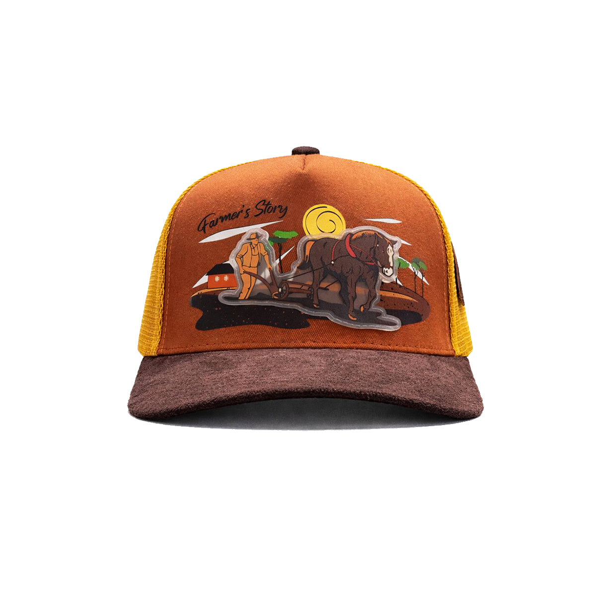 Gorra Trucker Harvest brown Ajustable Knite Estilo Campo naranja