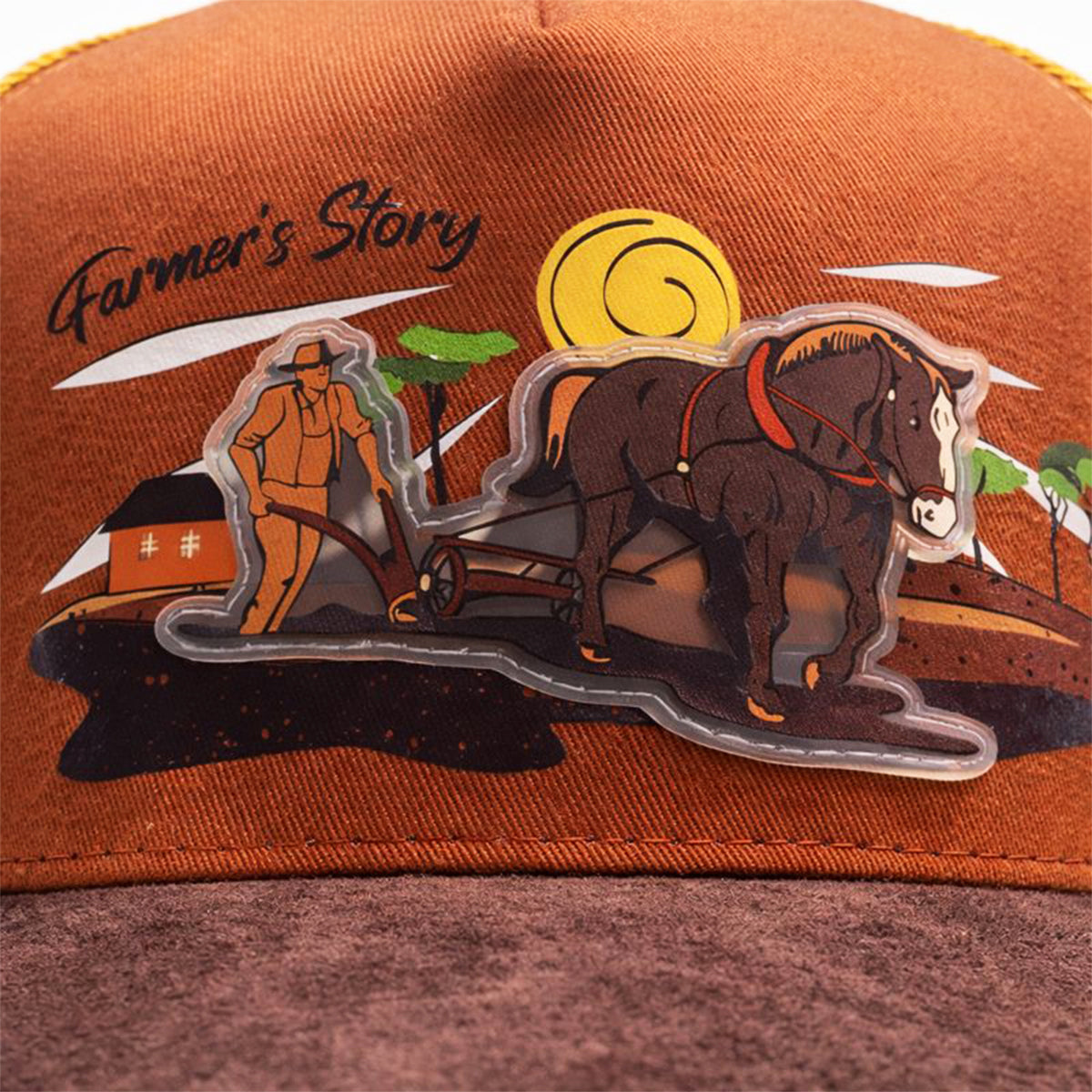 Gorra Trucker Harvest brown Ajustable Knite Estilo Campo naranja