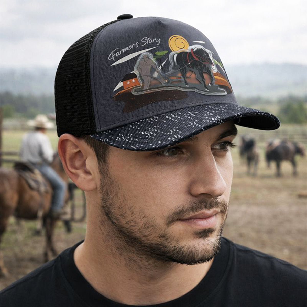 Gorra Trucker Harvest Black Ajustable Estilo Farmer Urbana azul