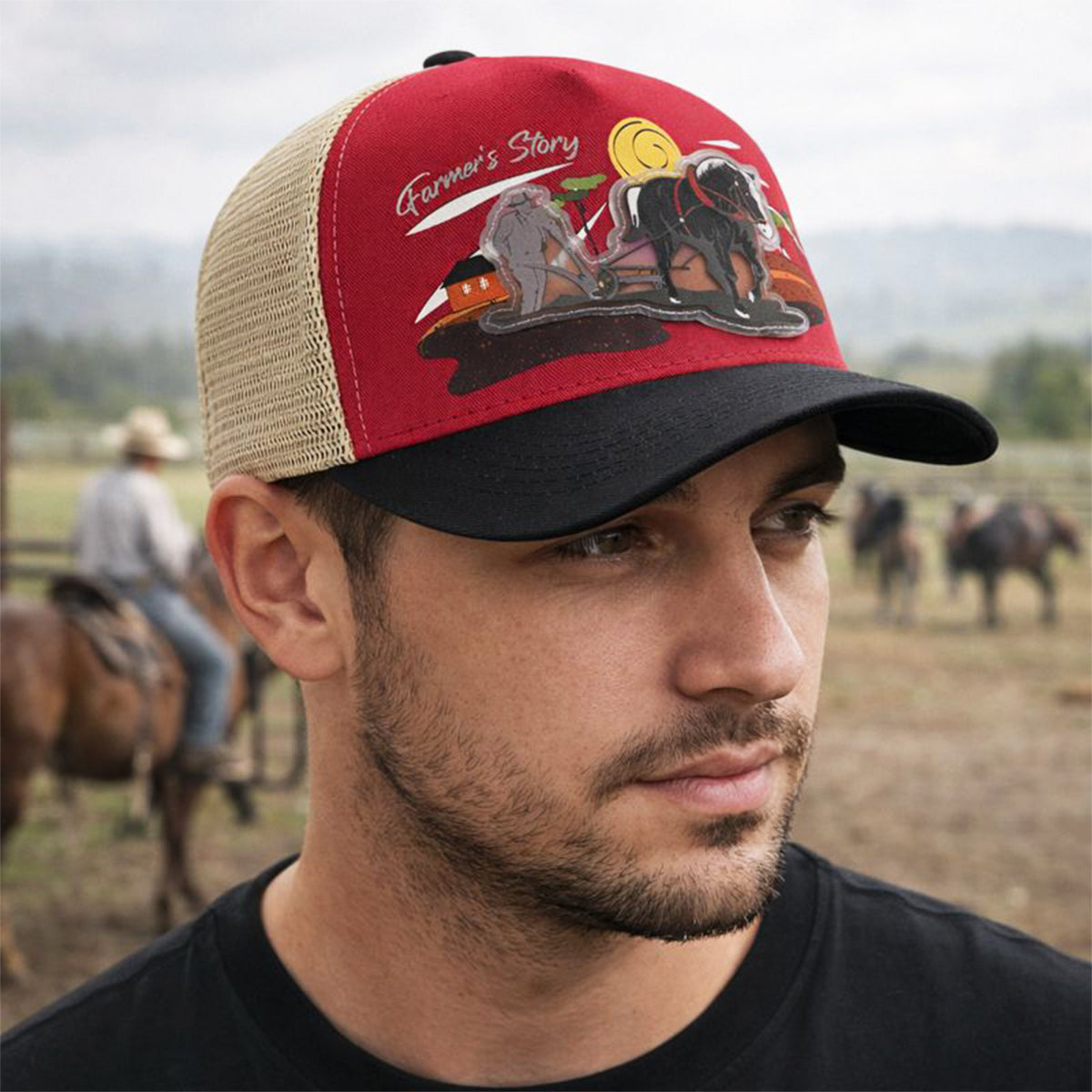 Gorra Trucker Harvest Black Ajustable Estilo Farmer Urbana beige