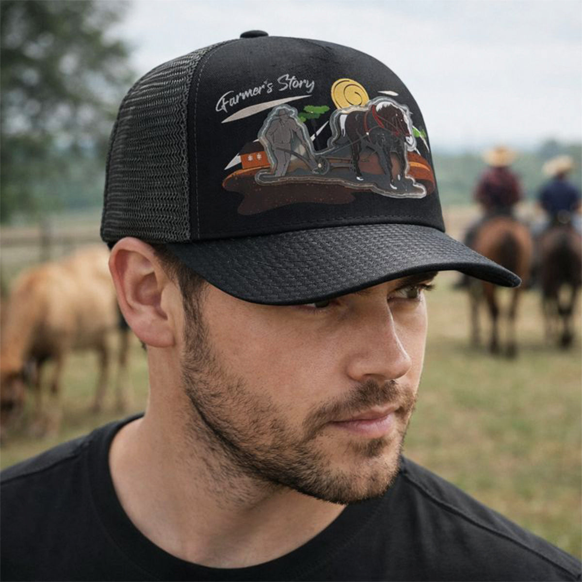 Gorra Trucker Harvest Black Ajustable Estilo Farmer Urbana gris