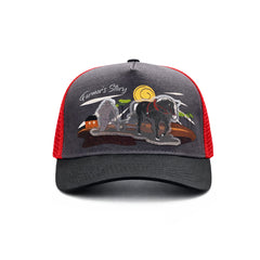 Gorra Trucker Harvest Black Ajustable Estilo Farmer Urbana rojo