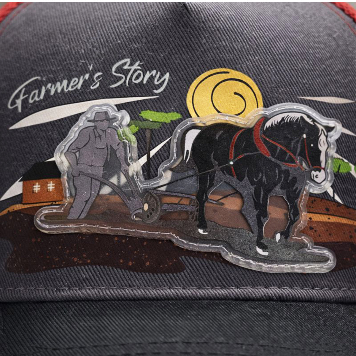 Gorra Trucker Harvest Black Ajustable Estilo Farmer Urbana rojo