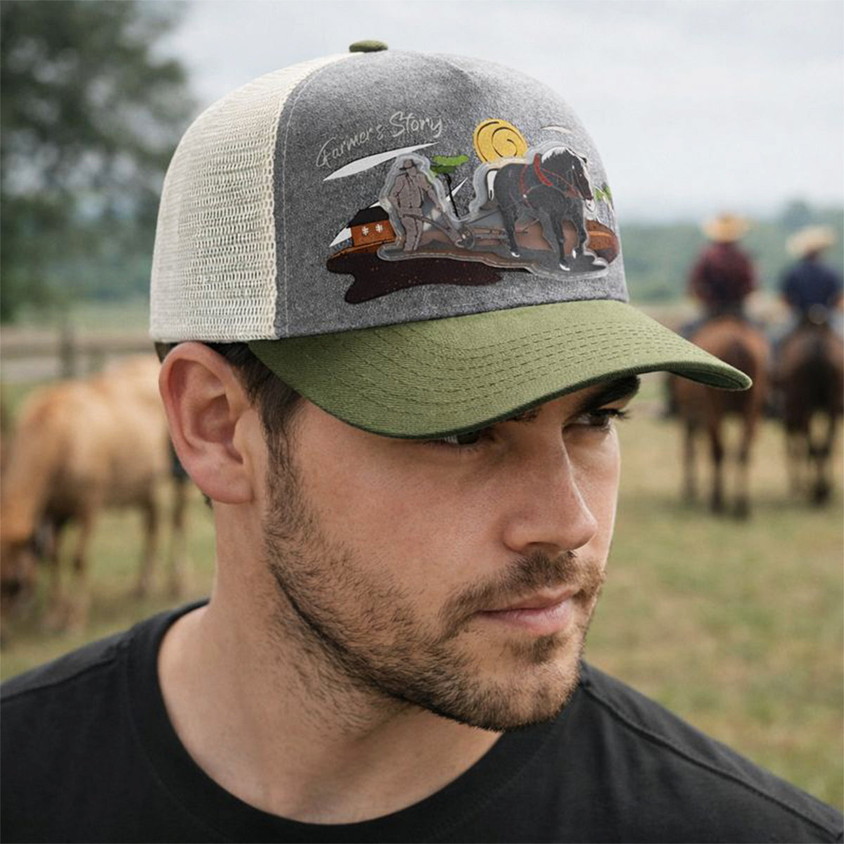 Gorra Trucker Harvest Black Ajustable Estilo Farmer Urbana verde