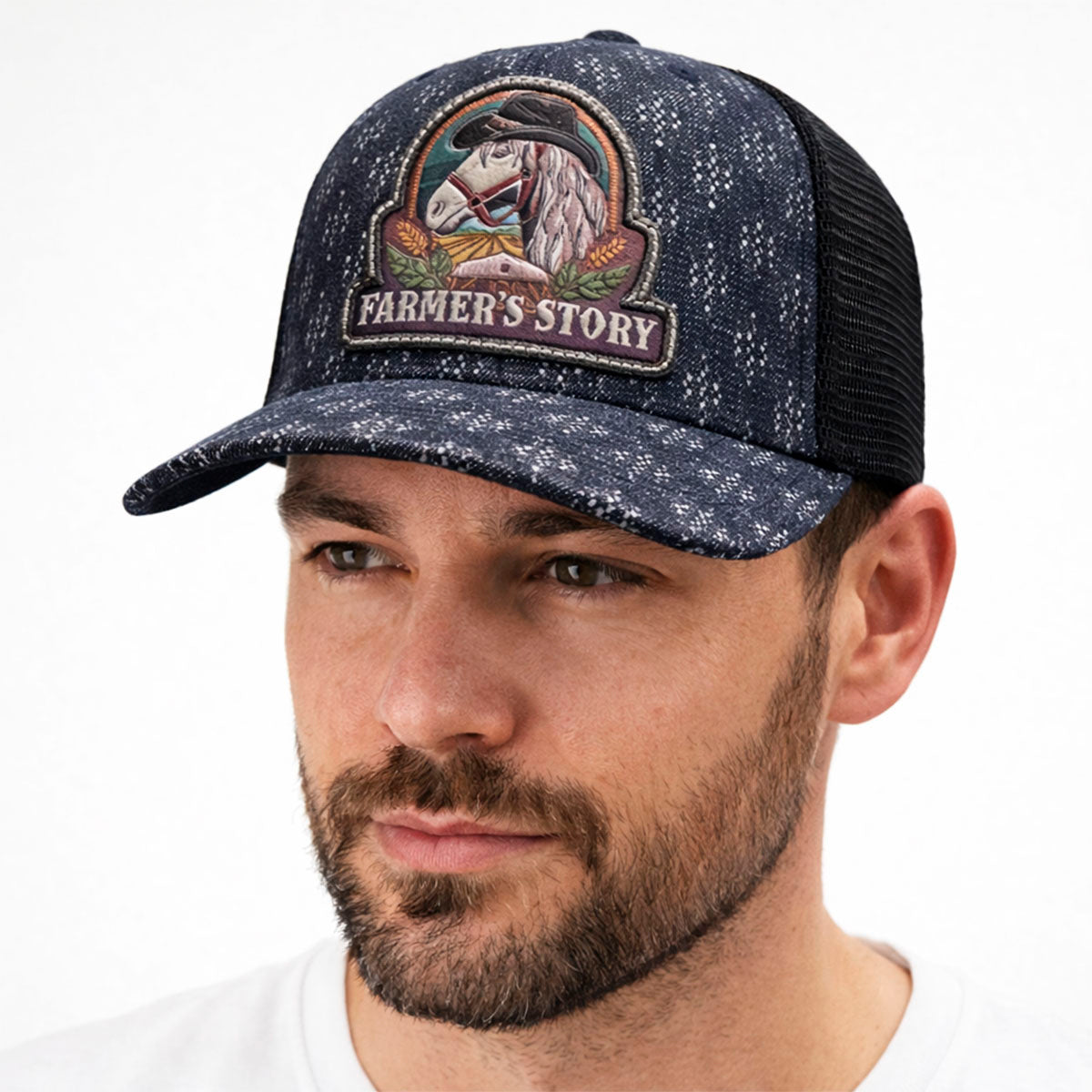 Gorra Knite Farmer Horse Black Trucker Caballo Ajustable azul