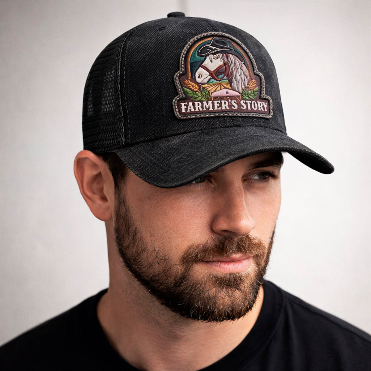 Gorra Knite Farmer Horse Black Trucker Caballo Ajustable verde