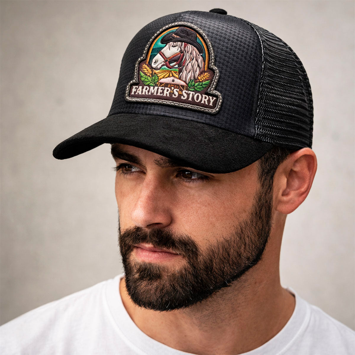 Gorra Knite Farmer Horse Black Trucker Caballo Ajustable negro