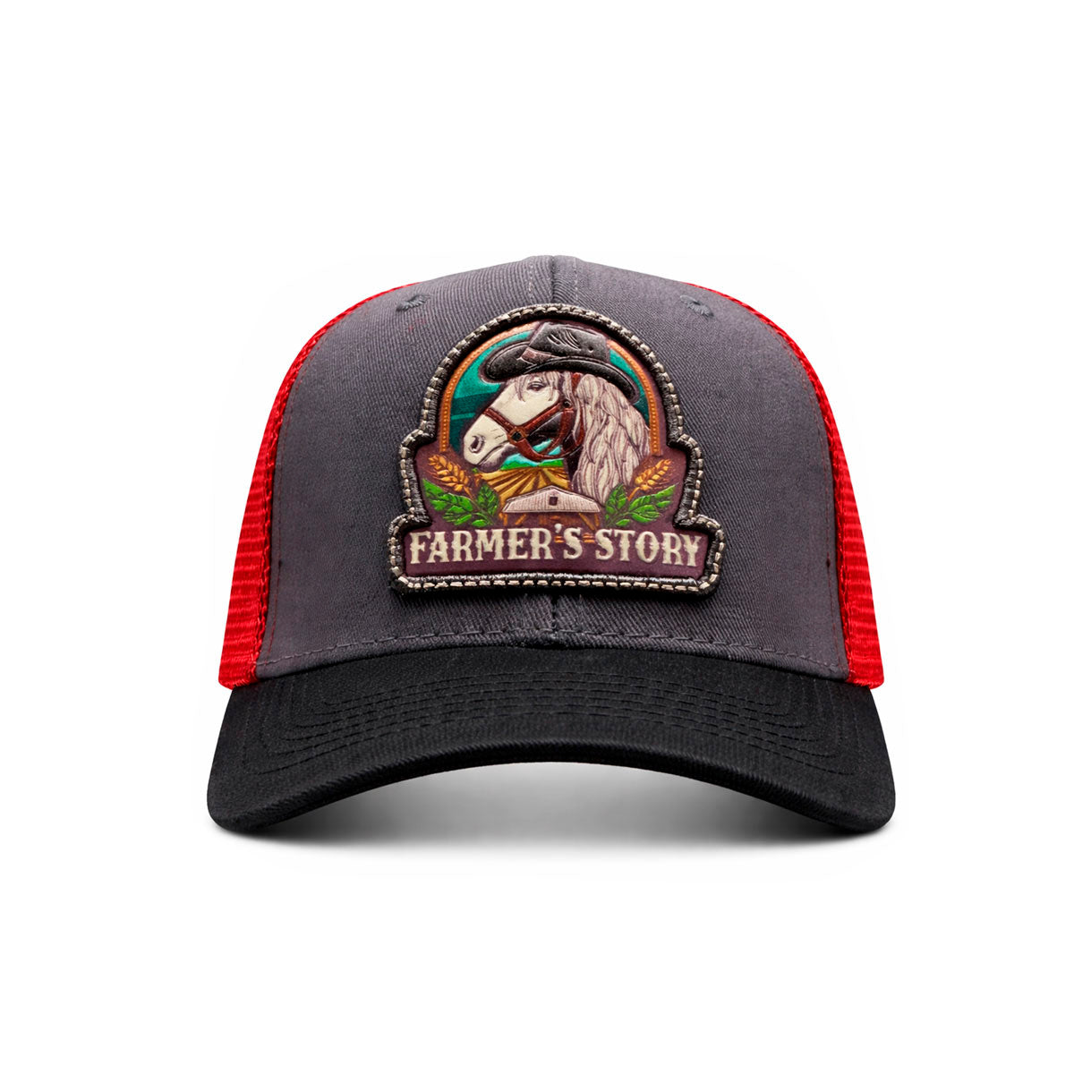 Gorra Knite Farmer Horse Black Trucker Caballo Ajustable rojo