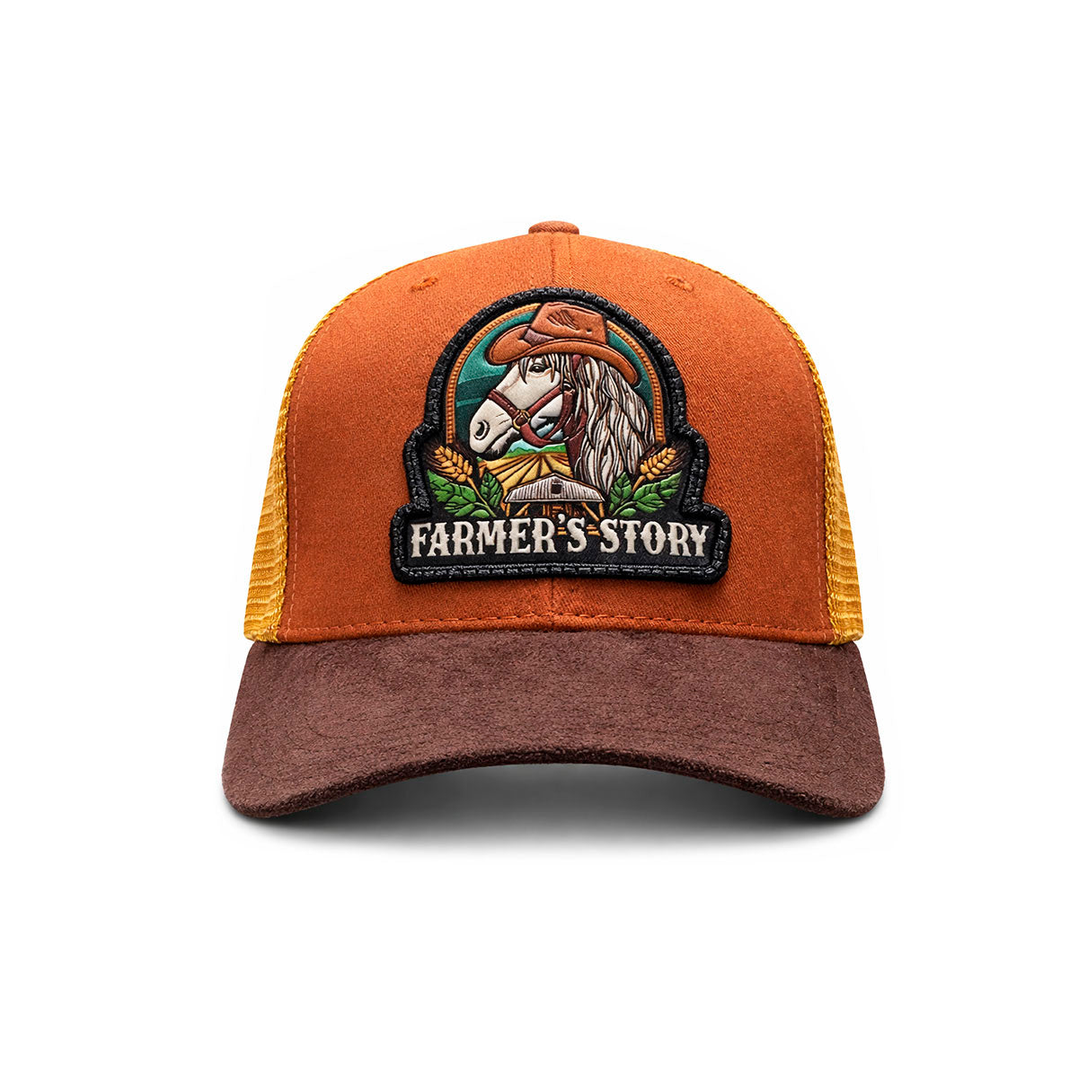 Gorra Knite Farmer Horse Brown Agro Trucker Caballo Rancho naranja
