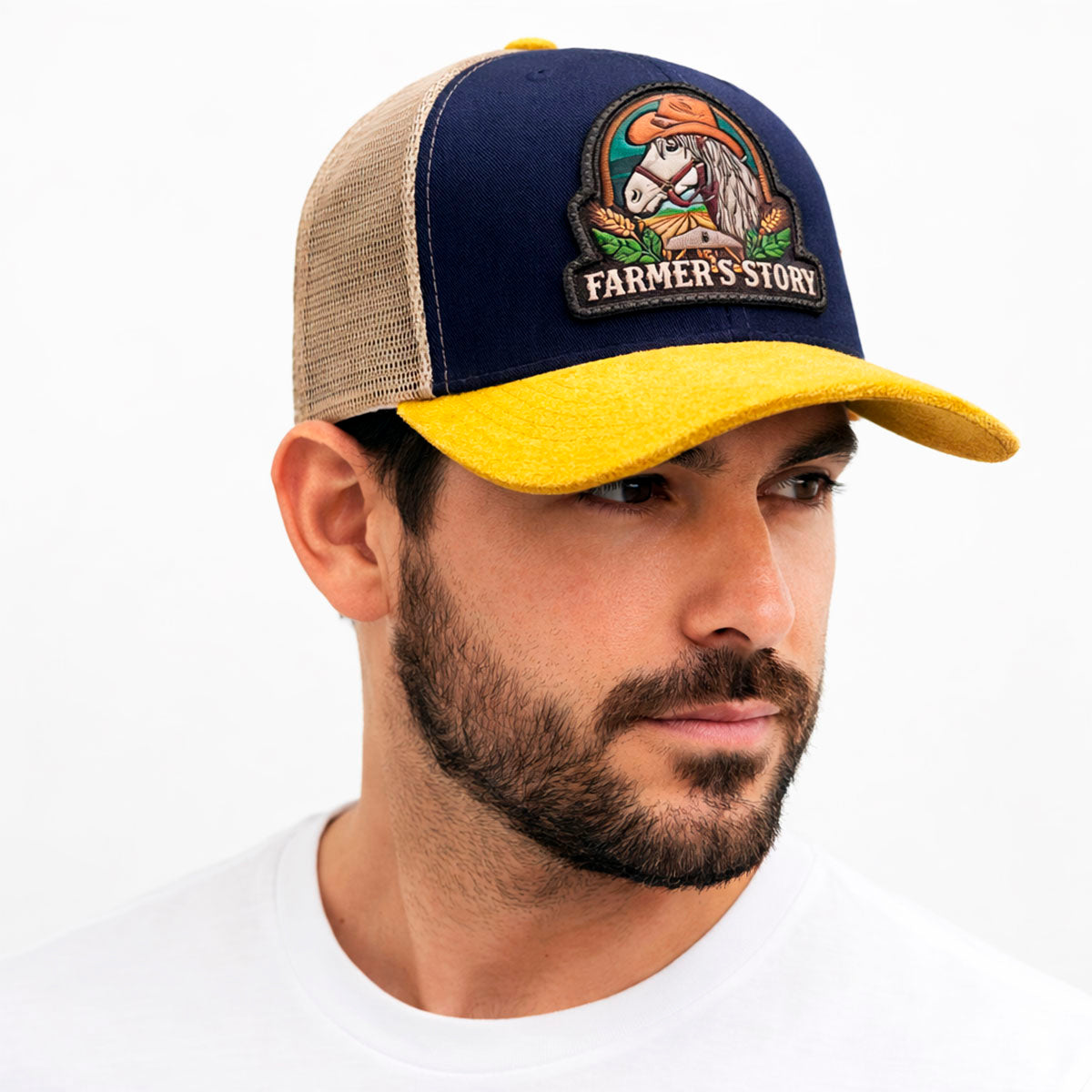 Gorra Knite Farmer Horse Brown Agro Trucker Caballo Rancho azul