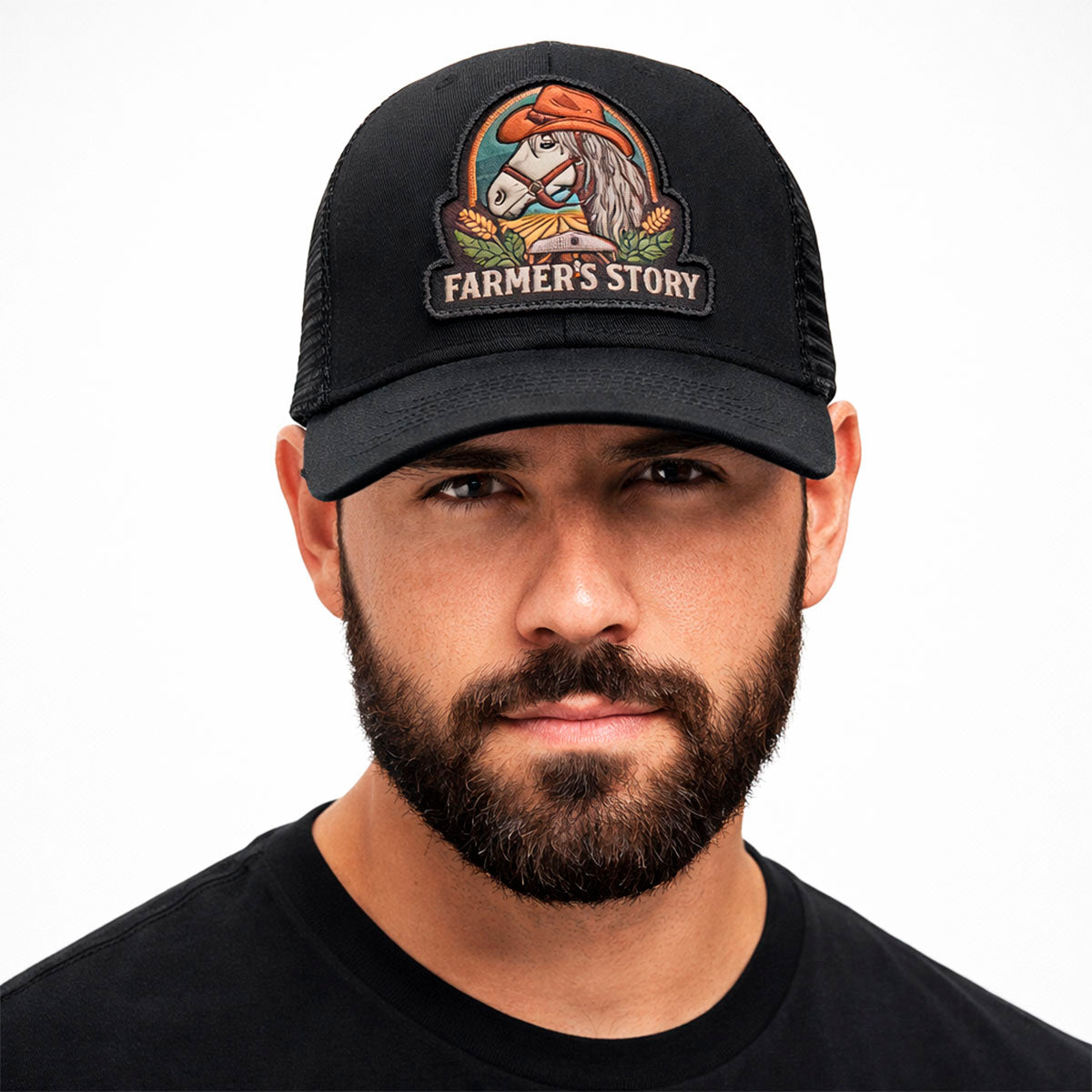 Gorra Trucker Farmer's Story Horse - Negro