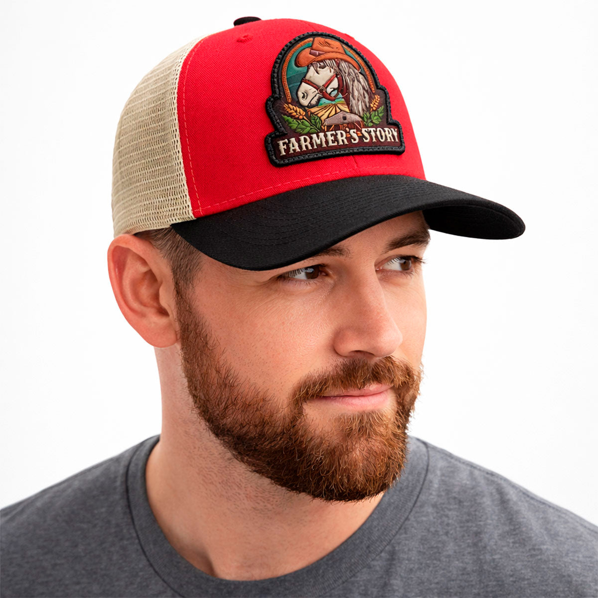 Gorra Knite Farmer Horse Brown Agro Trucker Caballo Rancho rojo