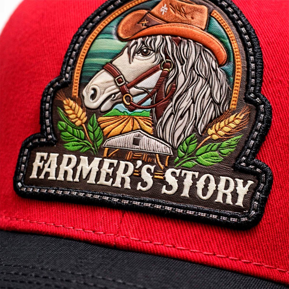 Gorra Knite Farmer Horse Brown Agro Trucker Caballo Rancho rojo