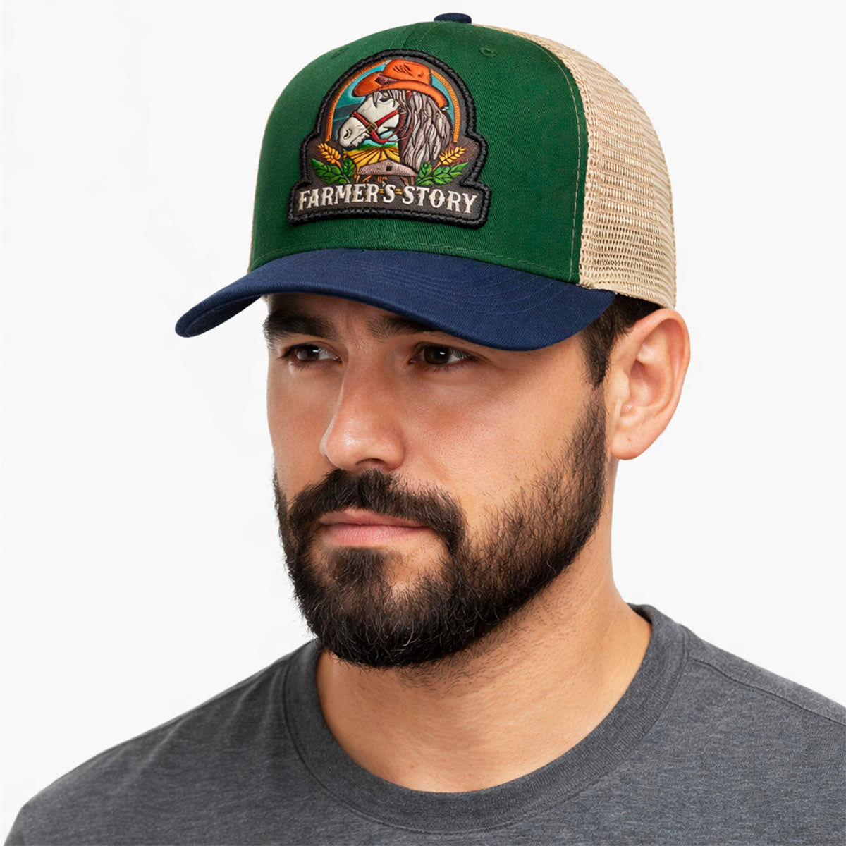 Gorra Knite Farmer Horse Brown Agro Trucker Caballo Rancho verde