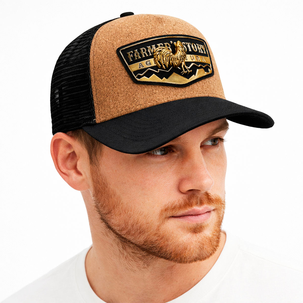 Gorra Knite Farmer Rooster Gold Trucker Gallo Oro Ajustable café